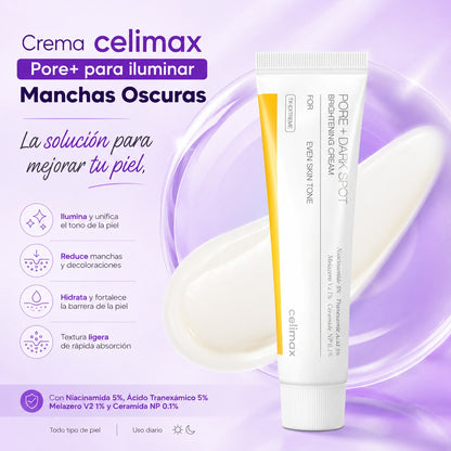 Crema celimax Pore+ para Iluminar Manchas Oscuras