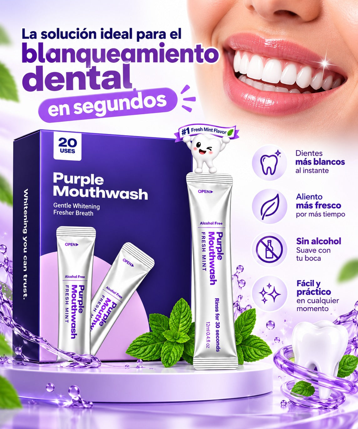 Pack de Blanqueador Dental Morado en Enjuague