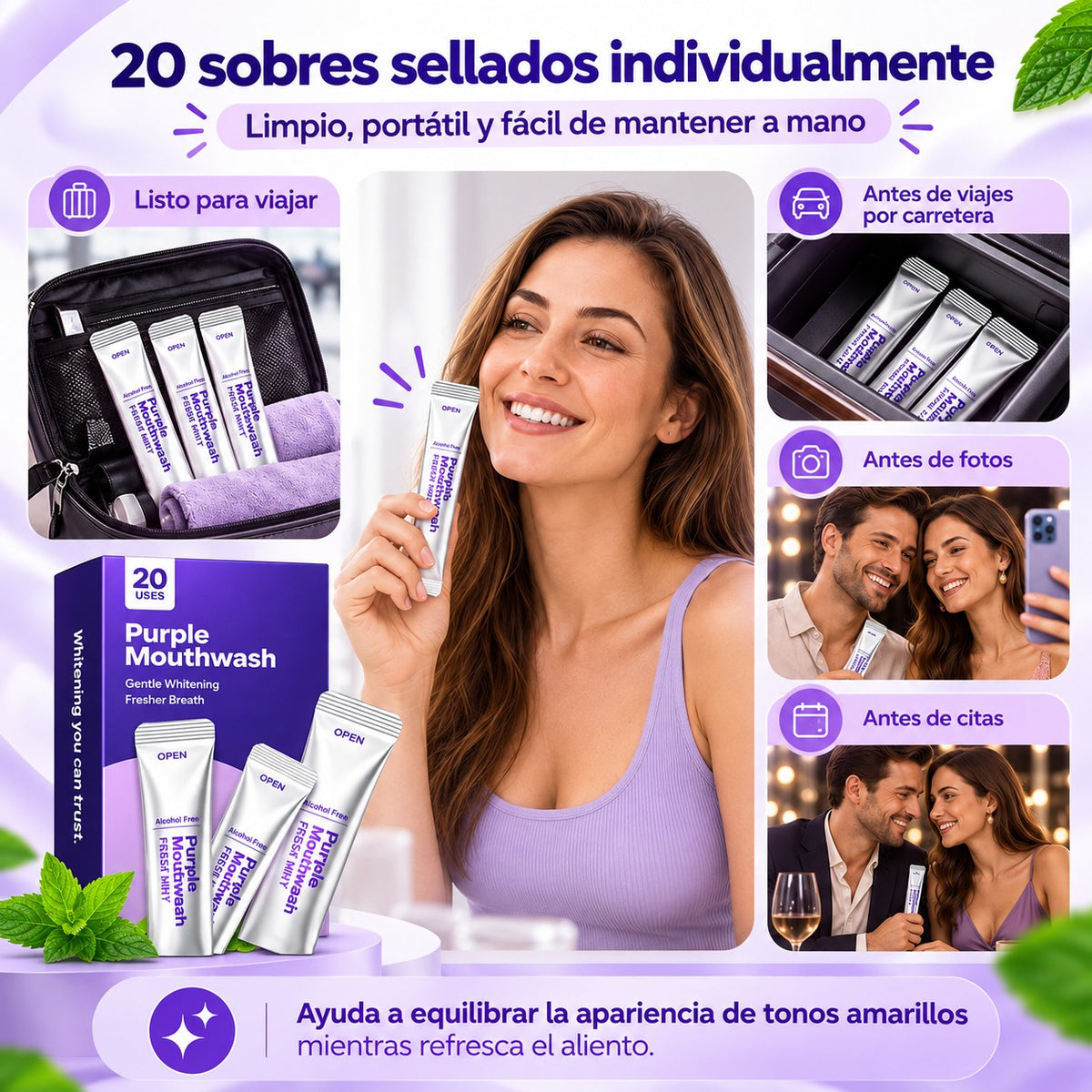 Pack de Blanqueador Dental Morado en Enjuague